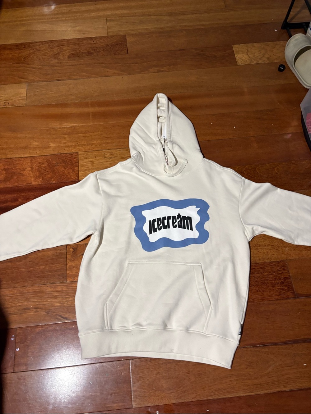 Icecream Off-White Crewneck Hoodie with Blue Logo